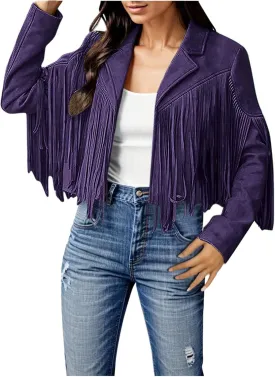 2023 Womens Fringe Jackets Fashion Cropped Petite Coats Tassel Motorcycle Short Jacket Trendy Casual Outerwear Overcoat