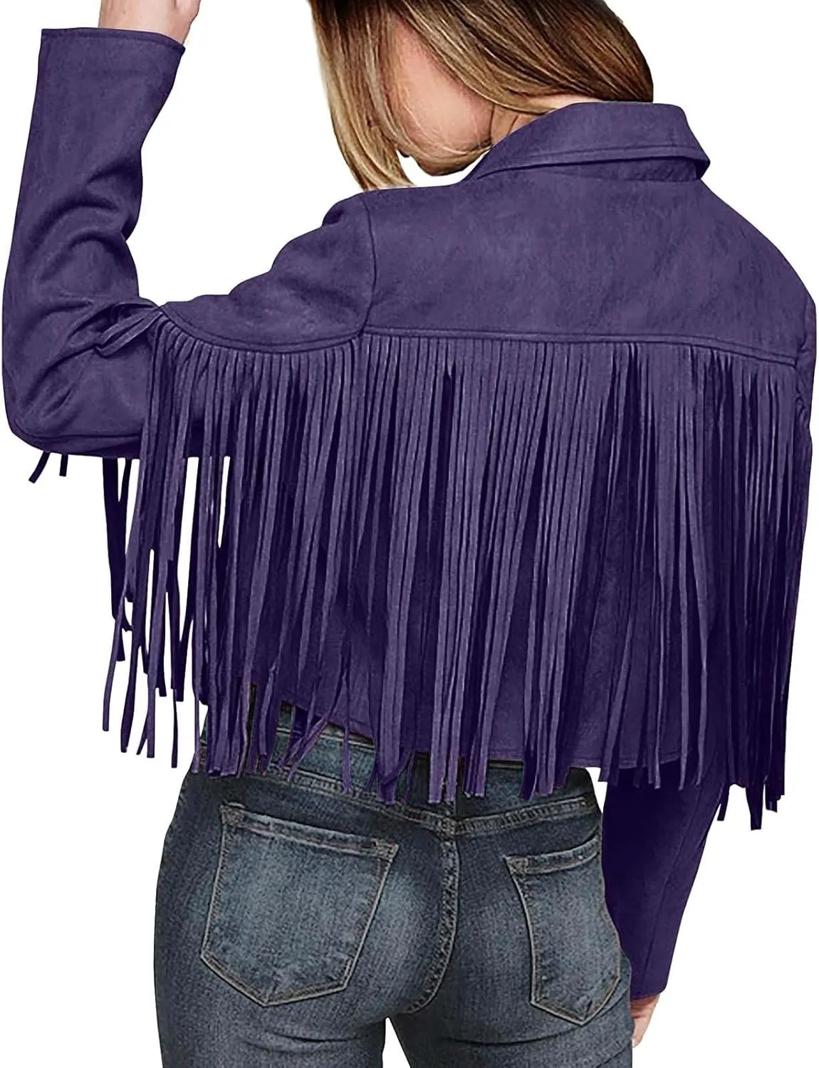 2023 Womens Fringe Jackets Fashion Cropped Petite Coats Tassel Motorcycle Short Jacket Trendy Casual Outerwear Overcoat