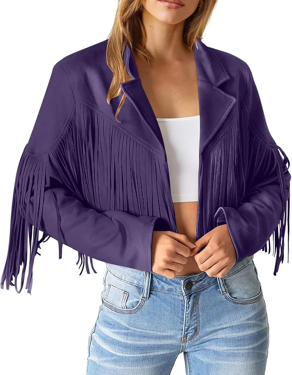 2023 Womens Fringe Jackets Fashion Cropped Petite Coats Tassel Motorcycle Short Jacket Trendy Casual Outerwear Overcoat