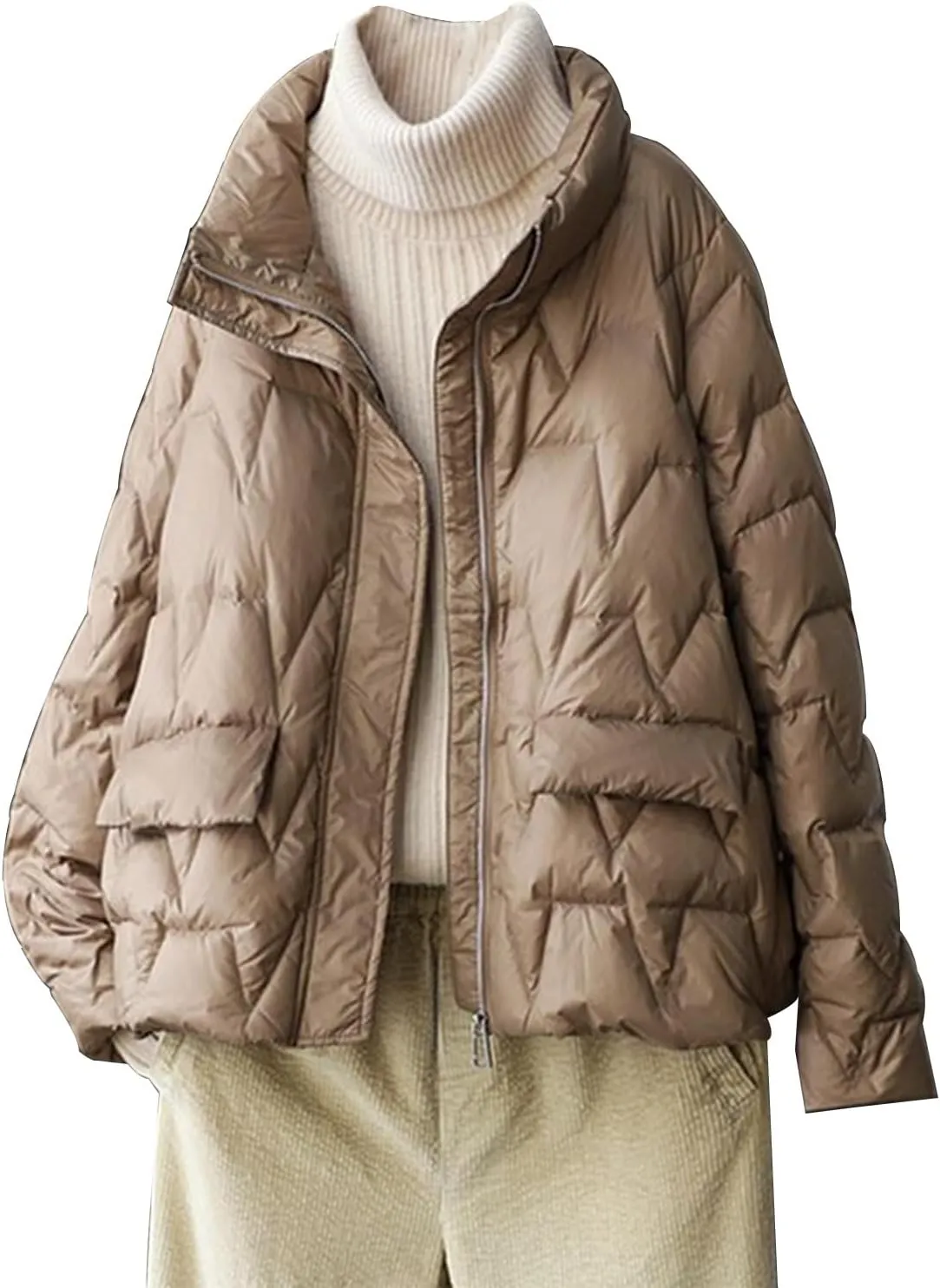 2023 Women's Lightweight Down Coat Long Sleeve Zip Packable Short Puffer Jackets Trendy Casual Windproof Winter Outerwear