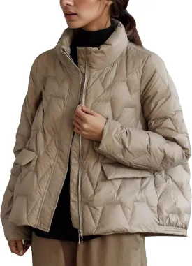 2023 Women's Lightweight Down Coat Long Sleeve Zip Packable Short Puffer Jackets Trendy Casual Windproof Winter Outerwear