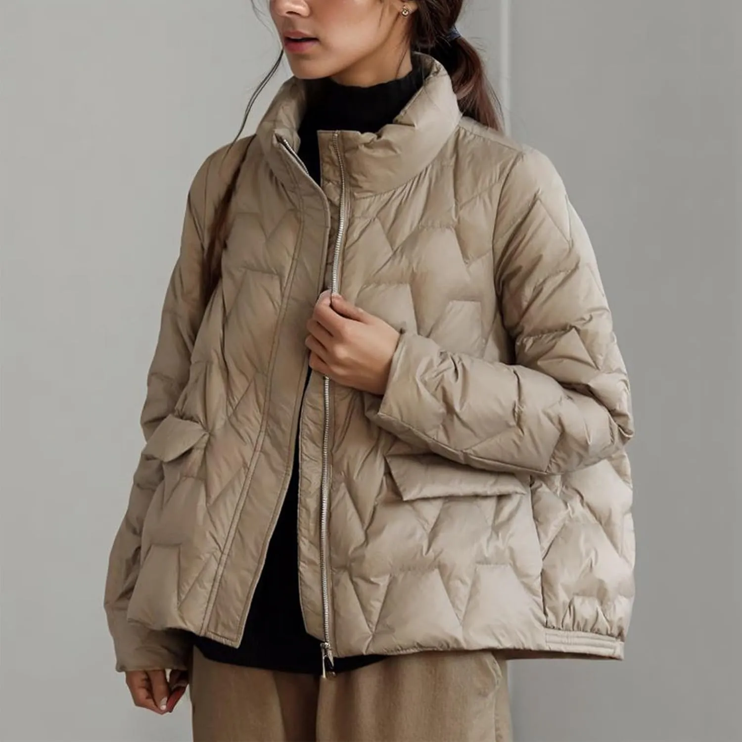2023 Women's Lightweight Down Coat Long Sleeve Zip Packable Short Puffer Jackets Trendy Casual Windproof Winter Outerwear