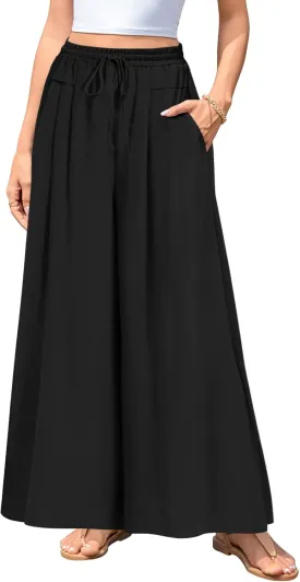 Aodemo Women's Palazzo Pants Dressy Wide Leg Pants High Waist Casual Beach Flowy Culottes with Pockets