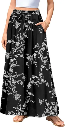 Aodemo Women's Palazzo Pants Dressy Wide Leg Pants High Waist Casual Beach Flowy Culottes with Pockets