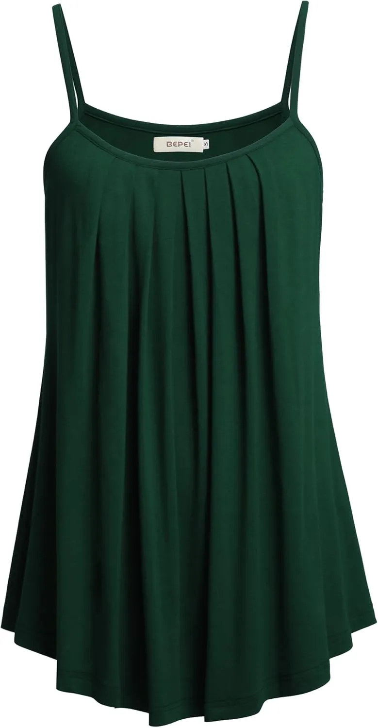 BEPEI Women Loose Casual Summer Pleated Flowy Sleeveless Camisole Tank Tops