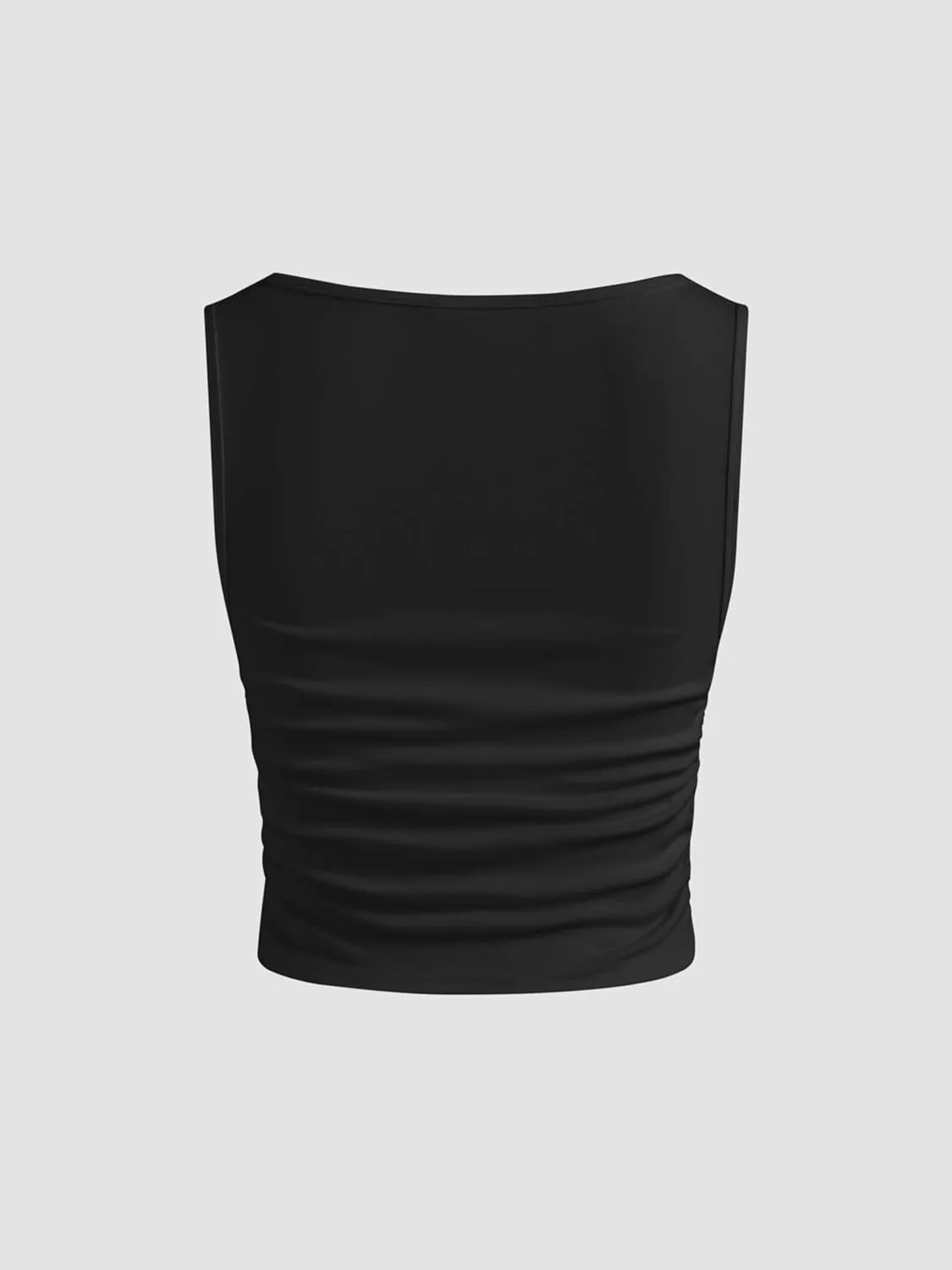 CIDER Boat Neck Ruched Solid Crop Tank Top
