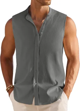 COOFANDY Men's Summer Beach Tank Tops Sleeveless Button Up Shirt Casual Textured Tank Shirts