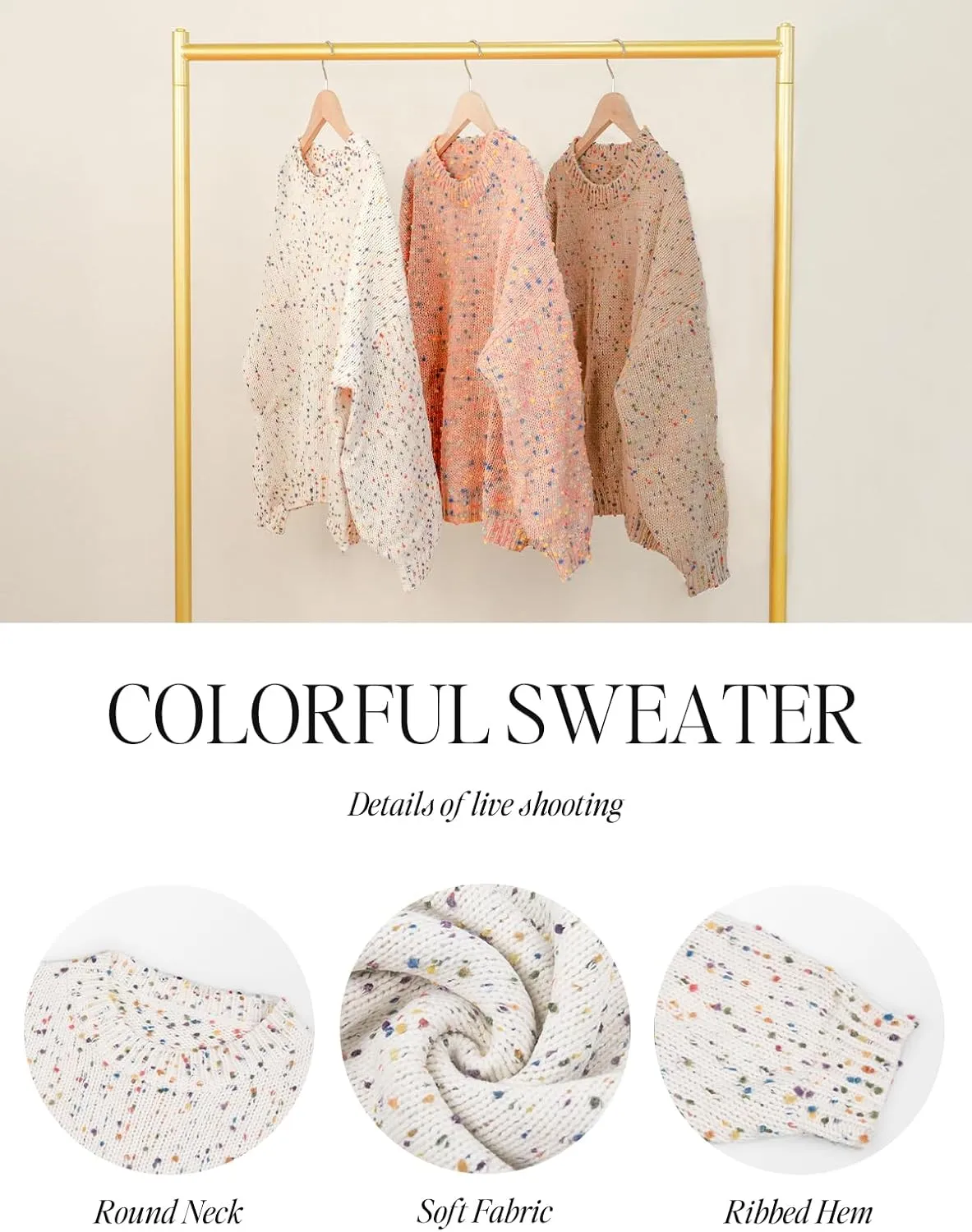 CUPSHE Womens Pullover Sweater Rainbow Pom Ribbed Knit Long Sleeve Fall Colorful Jumper Tops