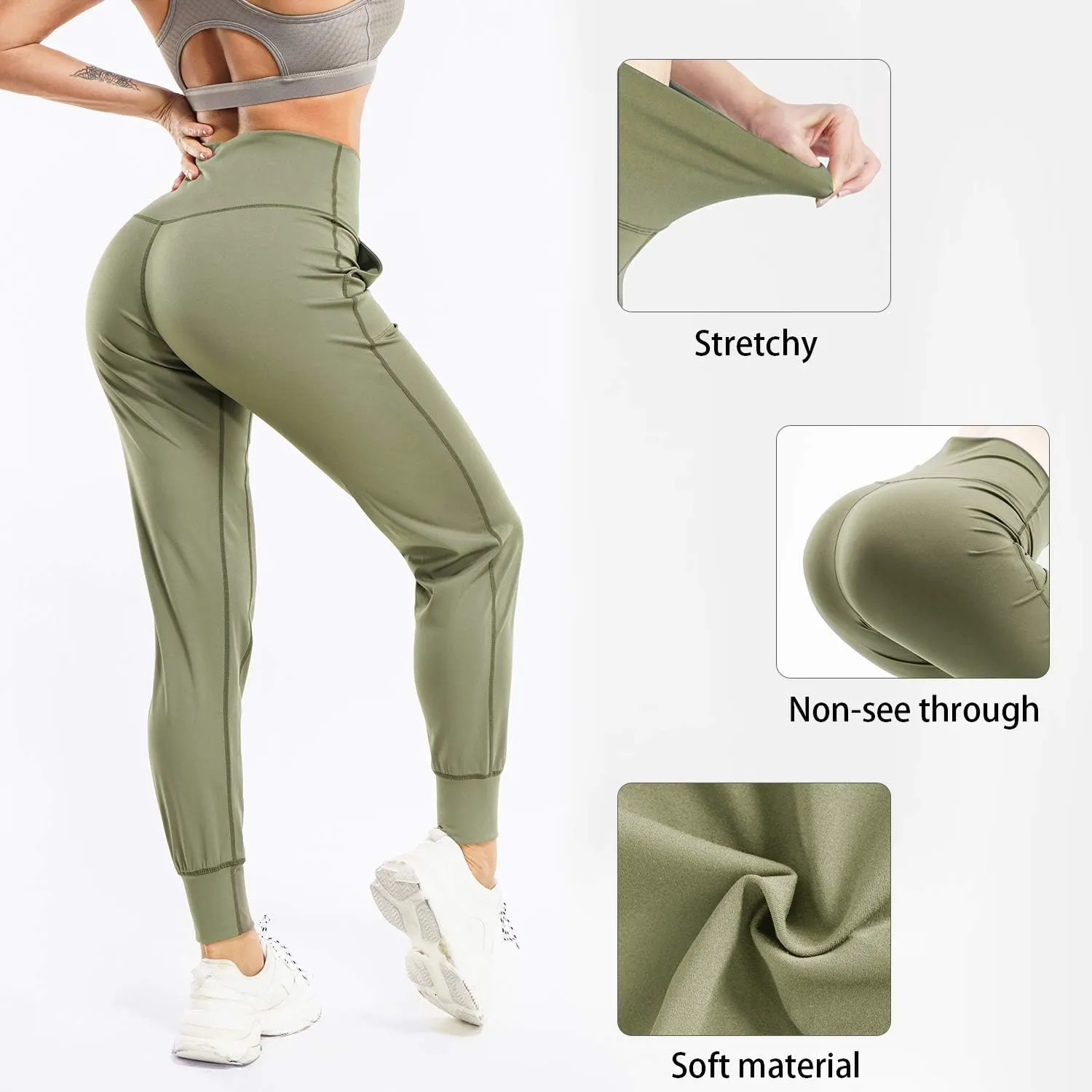 LEINIDINA Womens Jogger Pants High Waisted Sweatpants with Pockets Tapered Casual Lounge Pants Loose Track Cuff Leggings