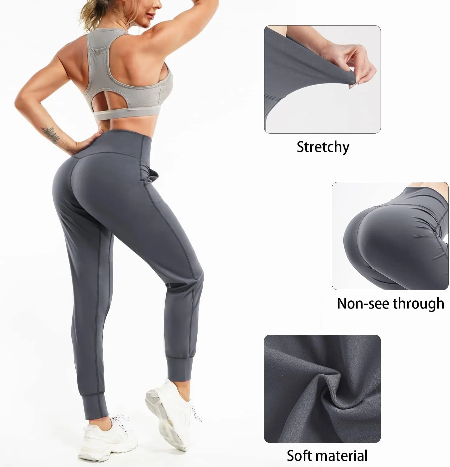 LEINIDINA Womens Jogger Pants High Waisted Sweatpants with Pockets Tapered Casual Lounge Pants Loose Track Cuff Leggings