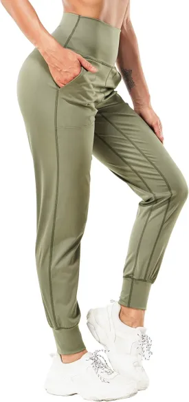 LEINIDINA Womens Jogger Pants High Waisted Sweatpants with Pockets Tapered Casual Lounge Pants Loose Track Cuff Leggings