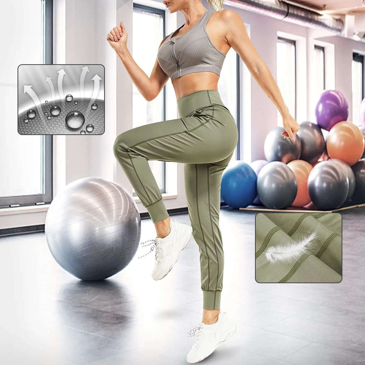 LEINIDINA Womens Jogger Pants High Waisted Sweatpants with Pockets Tapered Casual Lounge Pants Loose Track Cuff Leggings