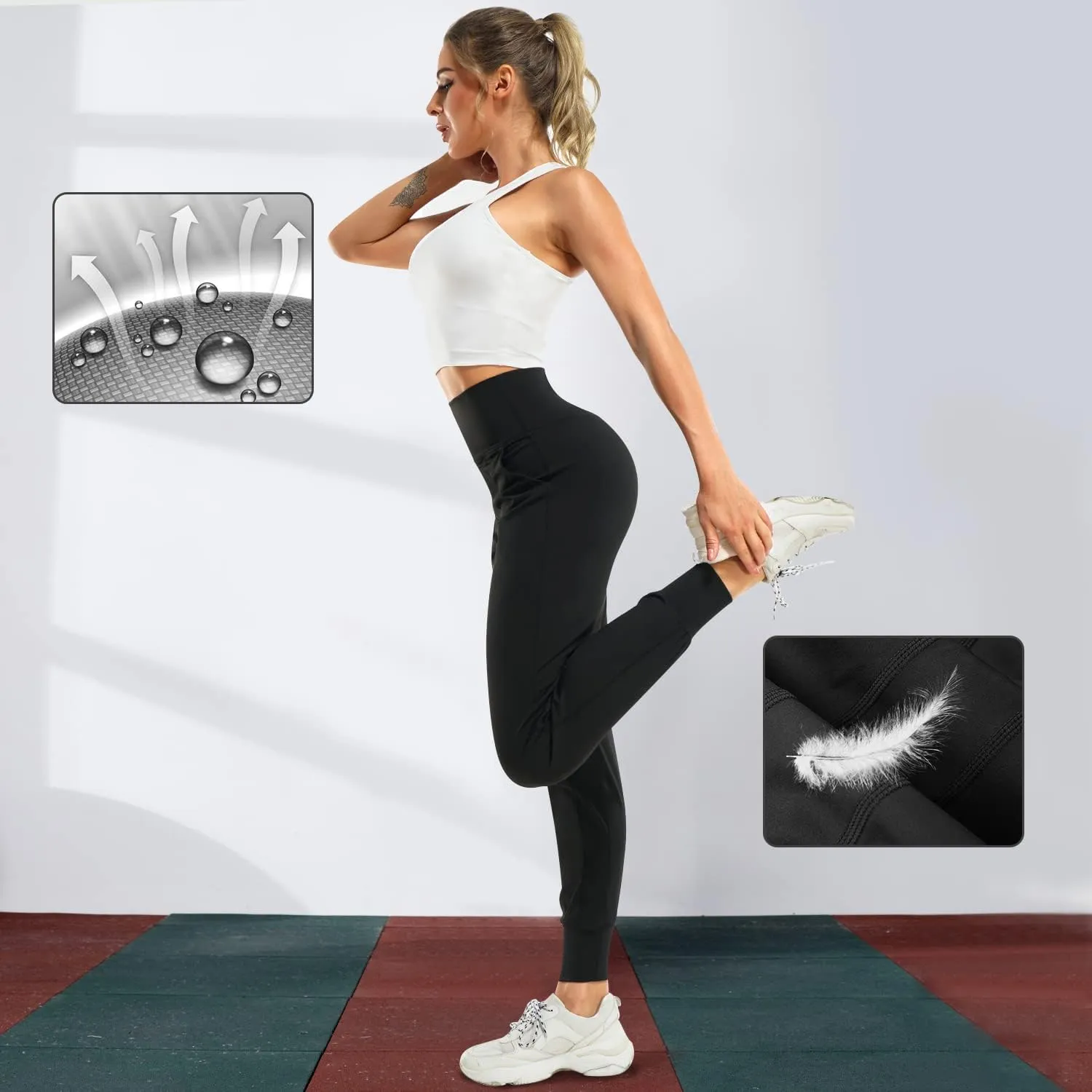 LEINIDINA Womens Jogger Pants High Waisted Sweatpants with Pockets Tapered Casual Lounge Pants Loose Track Cuff Leggings