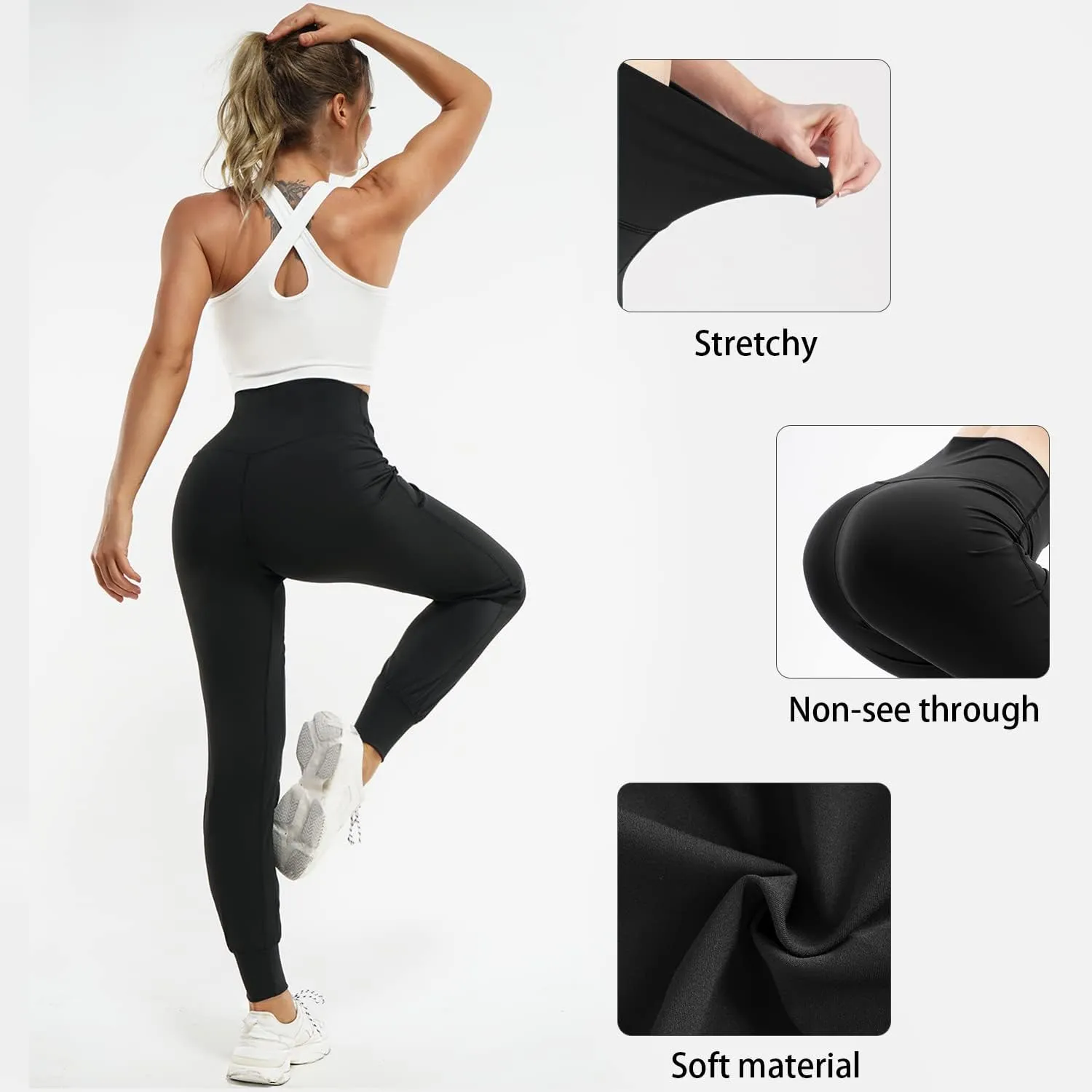 LEINIDINA Womens Jogger Pants High Waisted Sweatpants with Pockets Tapered Casual Lounge Pants Loose Track Cuff Leggings