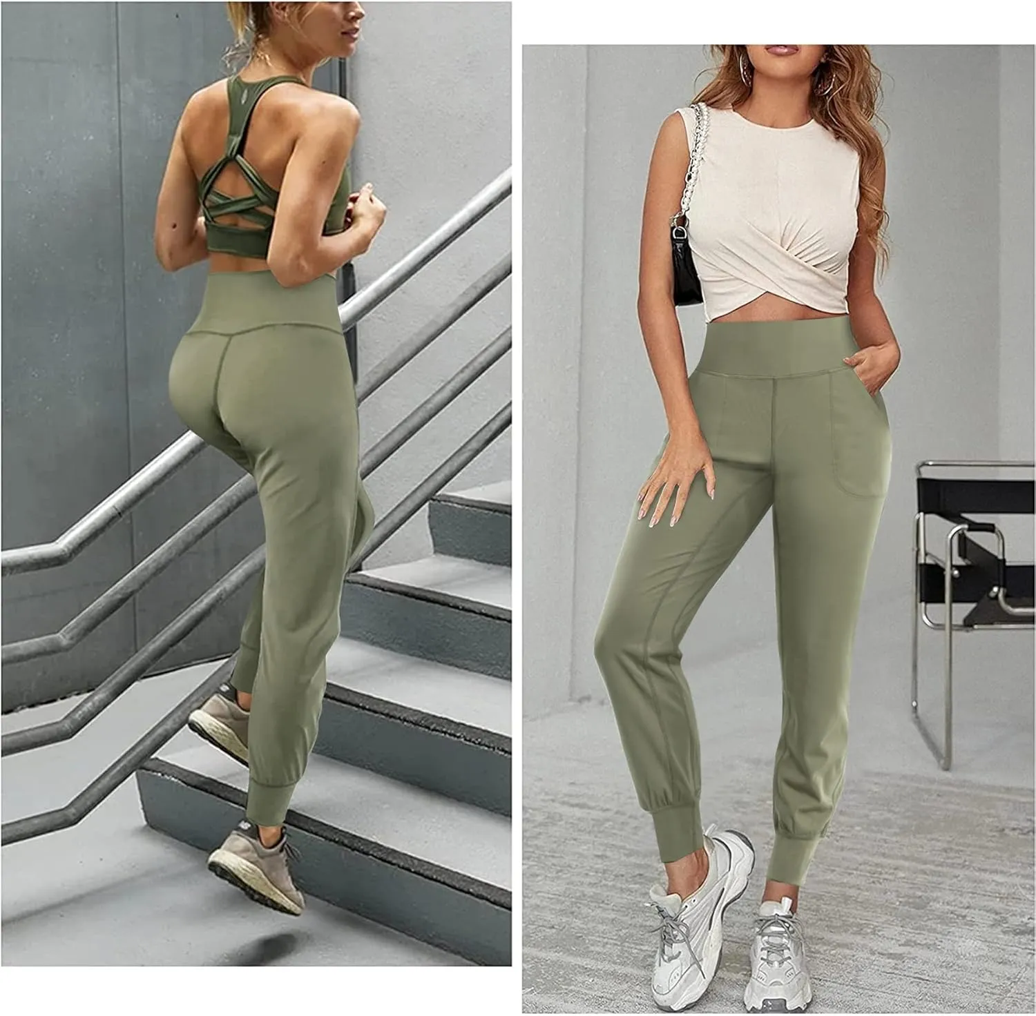 LEINIDINA Womens Jogger Pants High Waisted Sweatpants with Pockets Tapered Casual Lounge Pants Loose Track Cuff Leggings