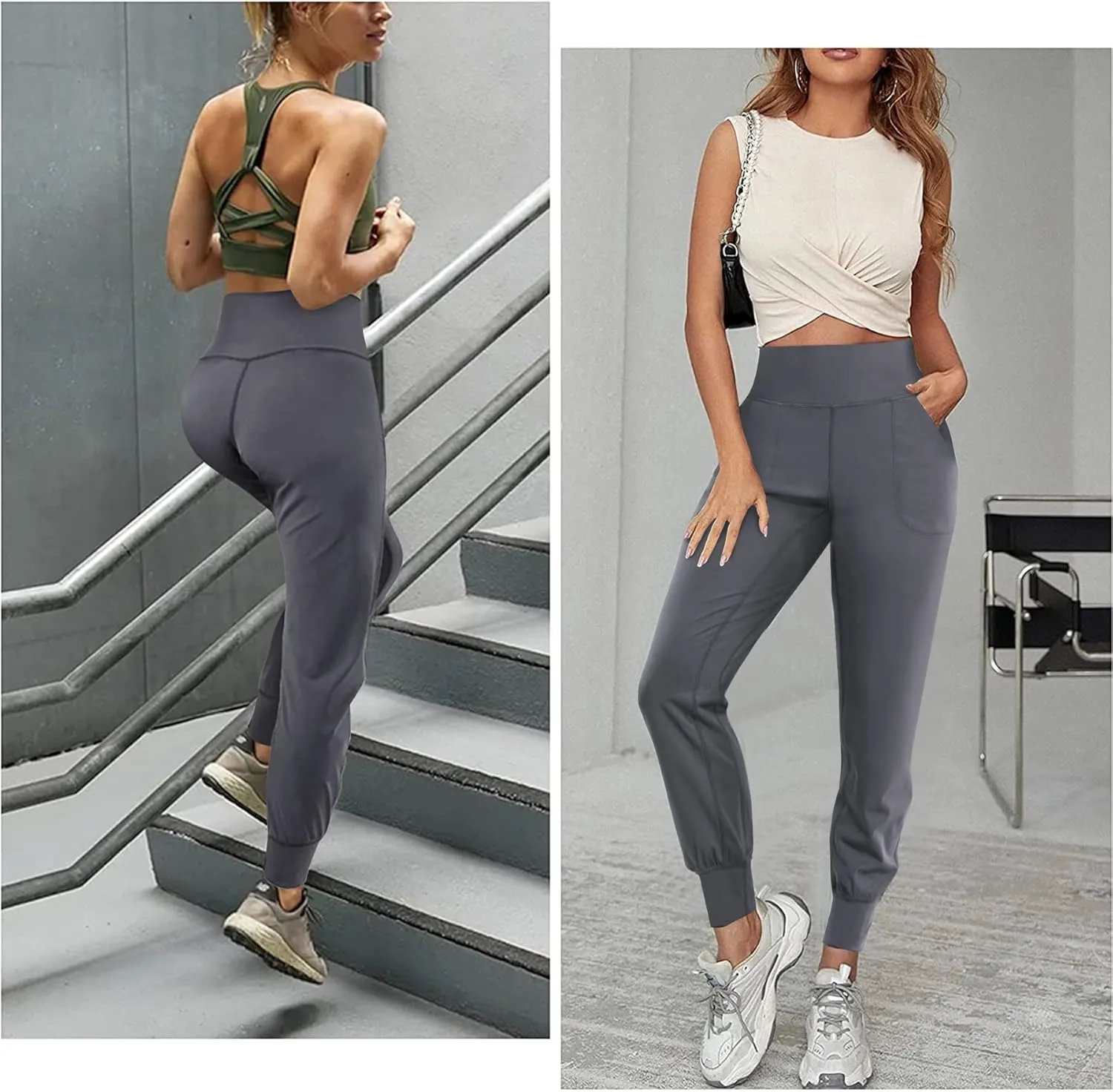 LEINIDINA Womens Jogger Pants High Waisted Sweatpants with Pockets Tapered Casual Lounge Pants Loose Track Cuff Leggings