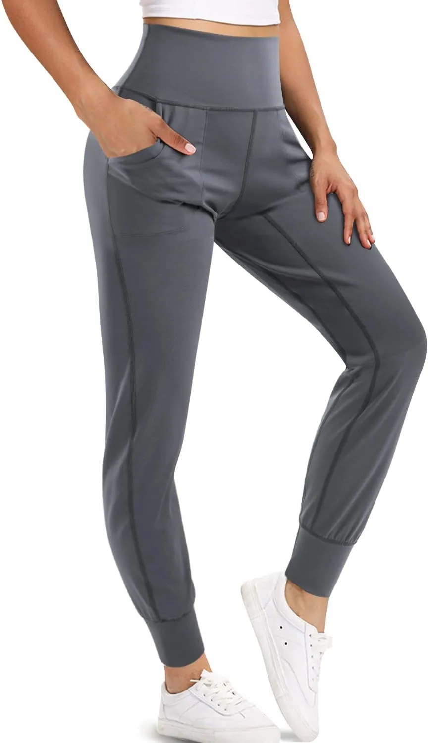 LEINIDINA Womens Jogger Pants High Waisted Sweatpants with Pockets Tapered Casual Lounge Pants Loose Track Cuff Leggings
