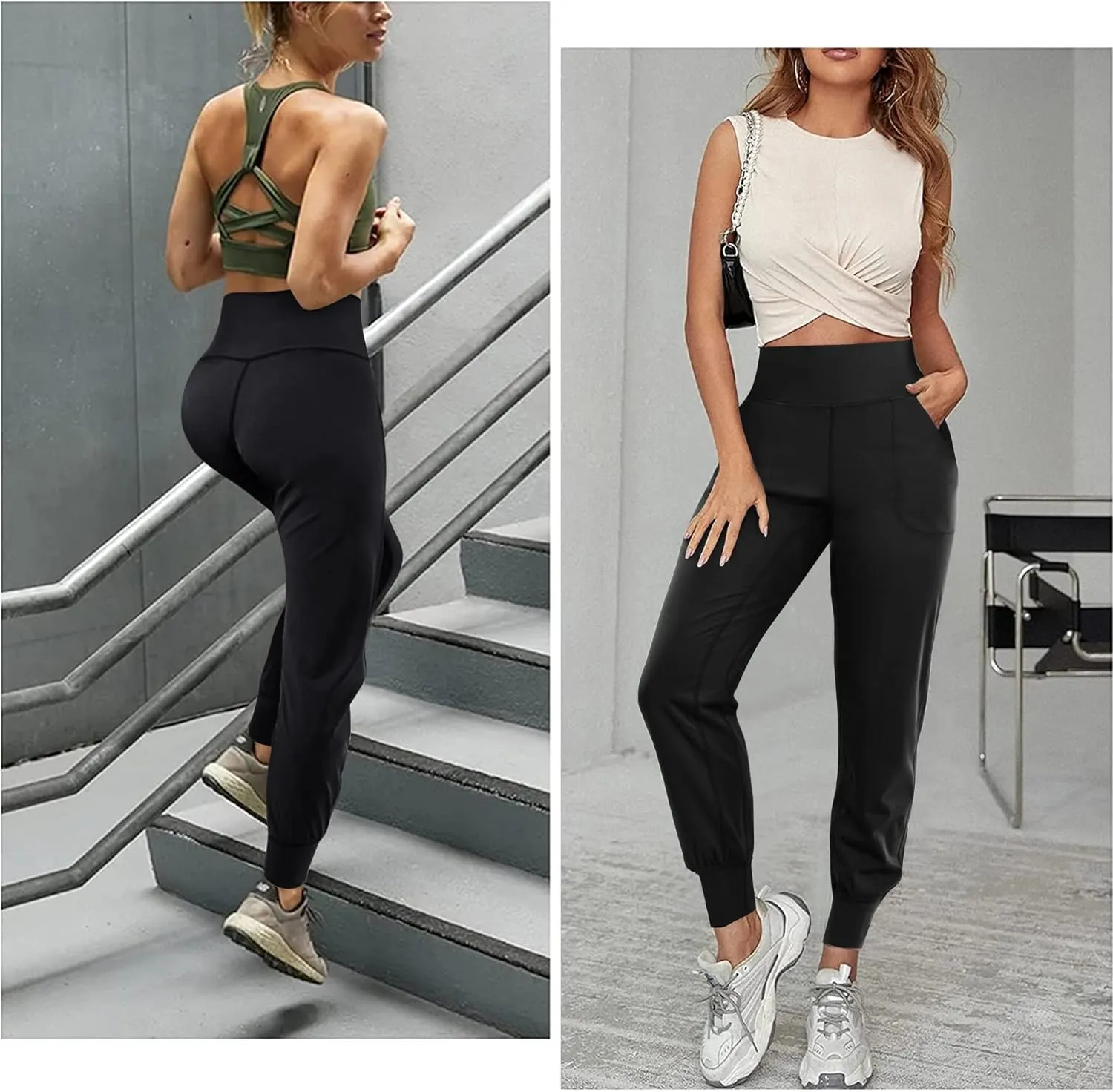 LEINIDINA Womens Jogger Pants High Waisted Sweatpants with Pockets Tapered Casual Lounge Pants Loose Track Cuff Leggings