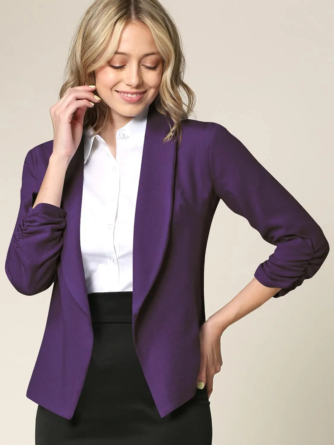 Lock and Love Women 3/4 Sleeve Blazer Open Front Cardigan Jacket Work Office Blazer