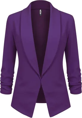 Lock and Love Women 3/4 Sleeve Blazer Open Front Cardigan Jacket Work Office Blazer