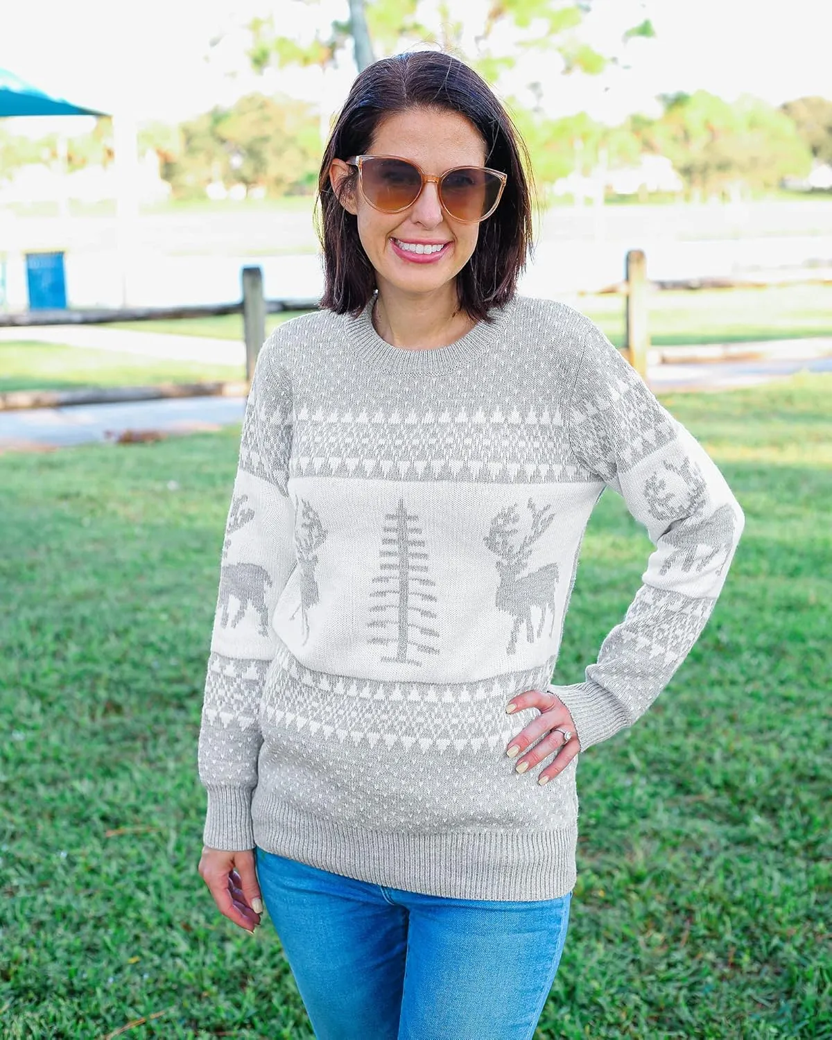 LookbookStore Women Ugly Christmas Tree Reindeer Holiday Knit Sweater Pullover