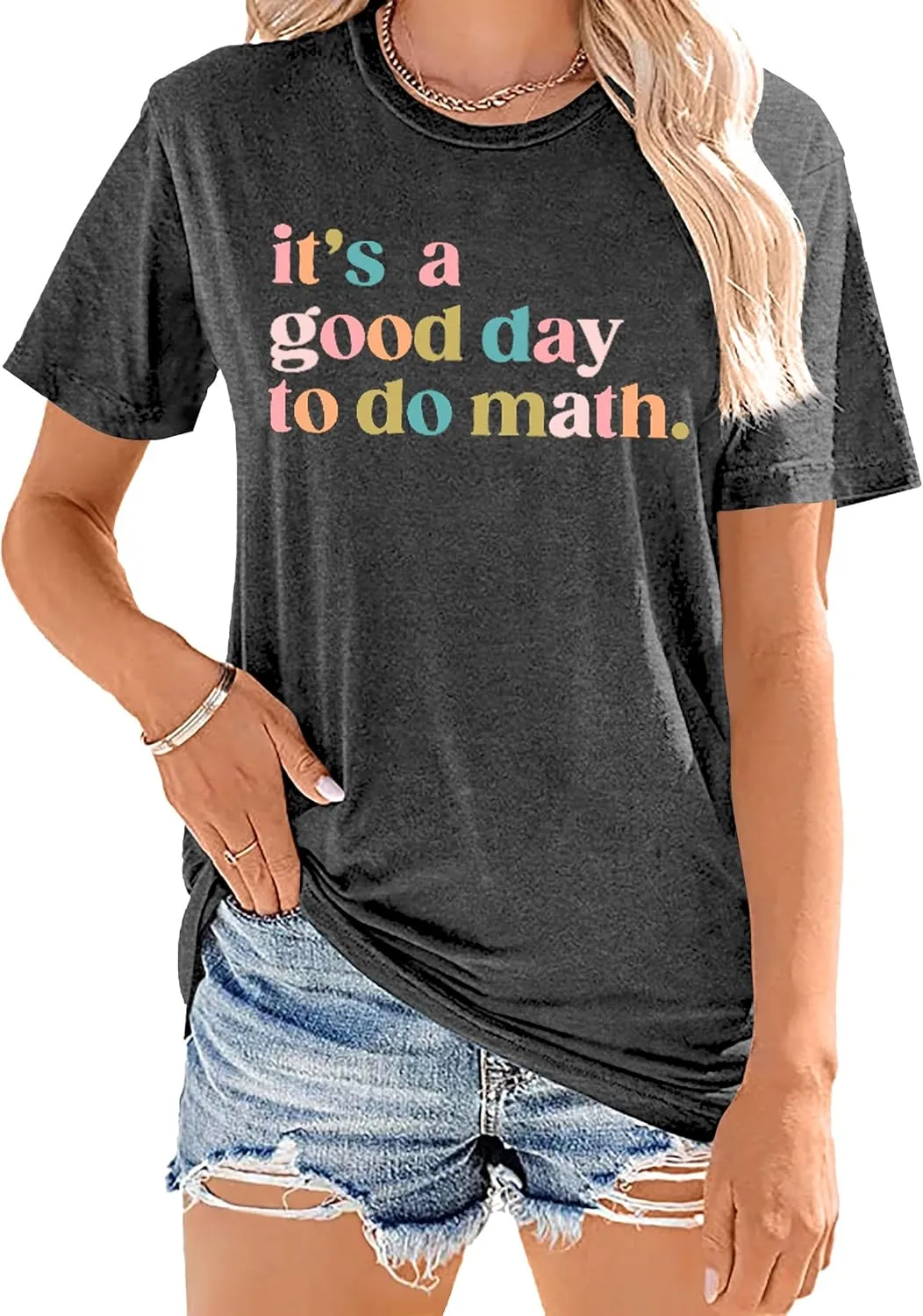 Math Teacher Shirt for Women: Funny Teacher Letter Print Tee Shirt Teacher Life Short Sleeve Tee Tops