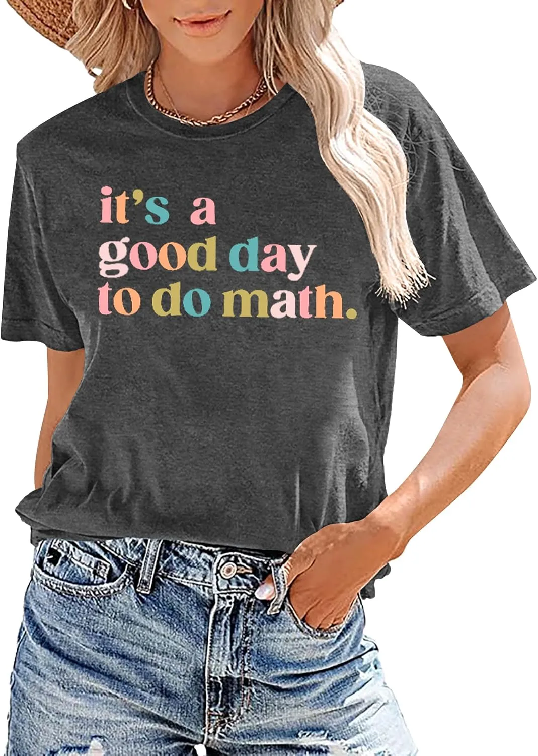 Math Teacher Shirt for Women: Funny Teacher Letter Print Tee Shirt Teacher Life Short Sleeve Tee Tops