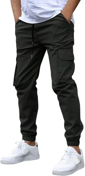 Mencomfy Cargo Pants Casual Stretch Slim Fit Hiking Pant Drawstring Athletic Joggers with Multi Pockets Tapered Trousers