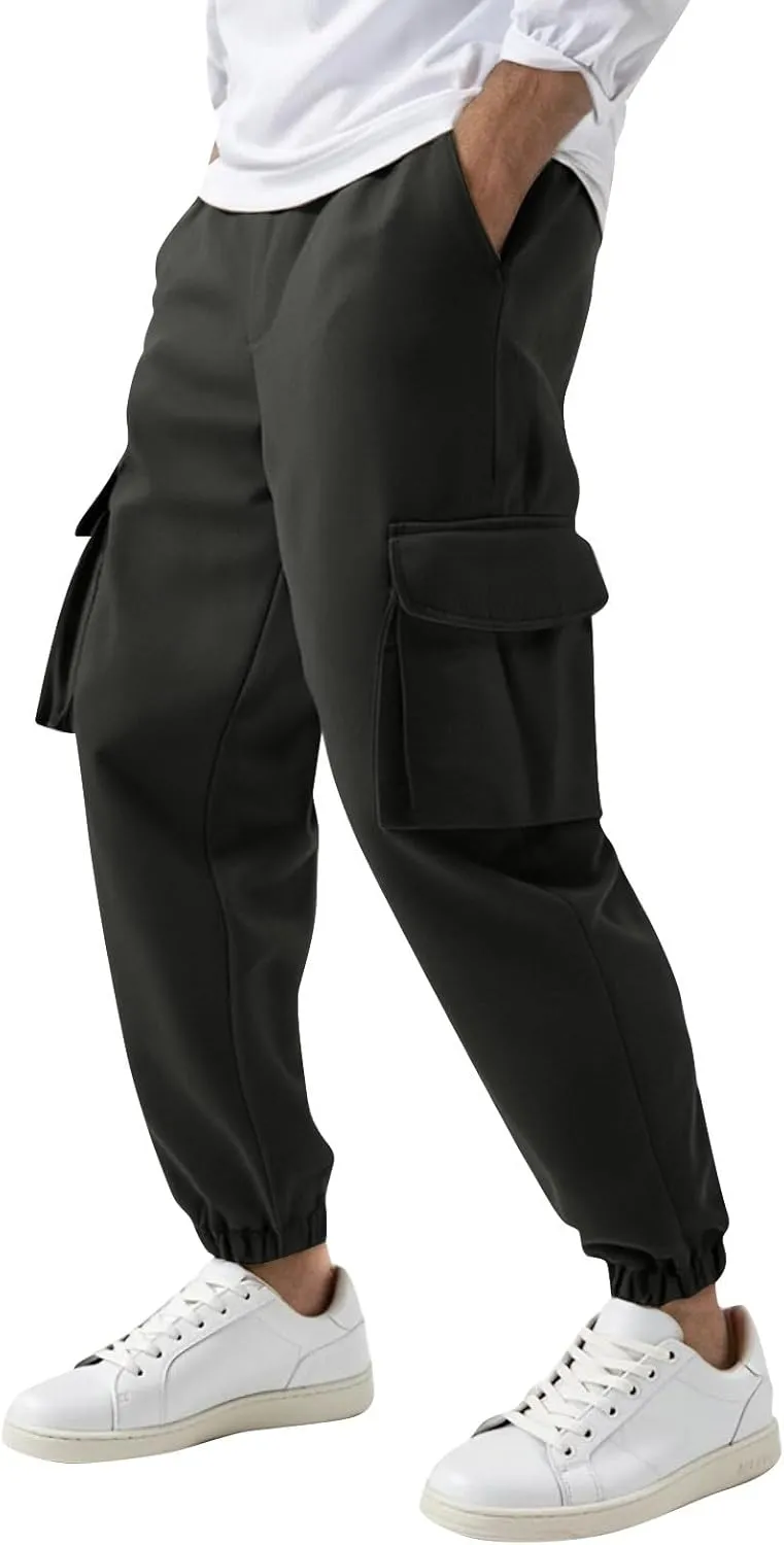 Mencomfy Cargo Pants Casual Stretch Slim Fit Hiking Pant Drawstring Athletic Joggers with Multi Pockets Tapered Trousers