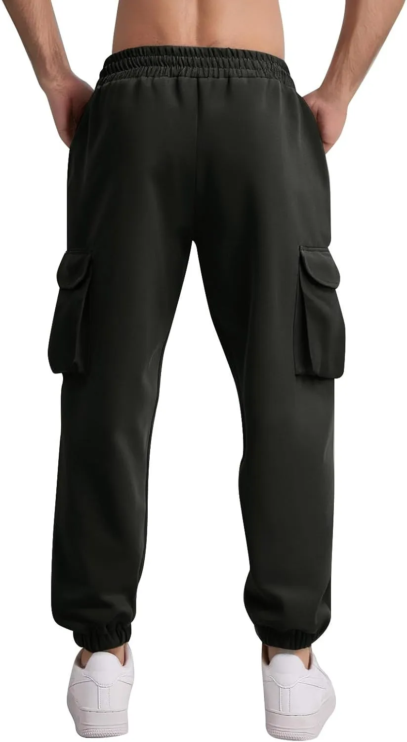 Mencomfy Cargo Pants Casual Stretch Slim Fit Hiking Pant Drawstring Athletic Joggers with Multi Pockets Tapered Trousers