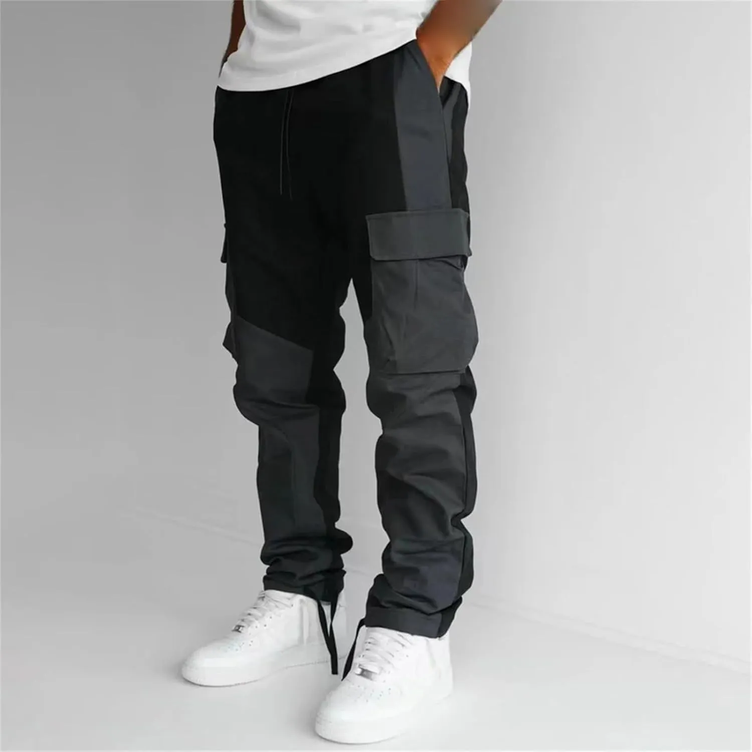 Mens Relaxed Fit Cargo Pants with Pockets Heavyweight Fleece Baggy Tapered Joggers Sweatpants Casual Athletic Trouser