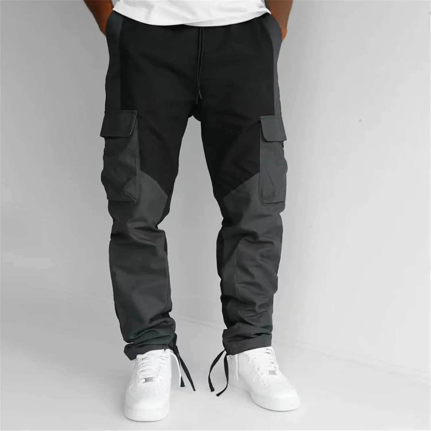 Mens Relaxed Fit Cargo Pants with Pockets Heavyweight Fleece Baggy Tapered Joggers Sweatpants Casual Athletic Trouser