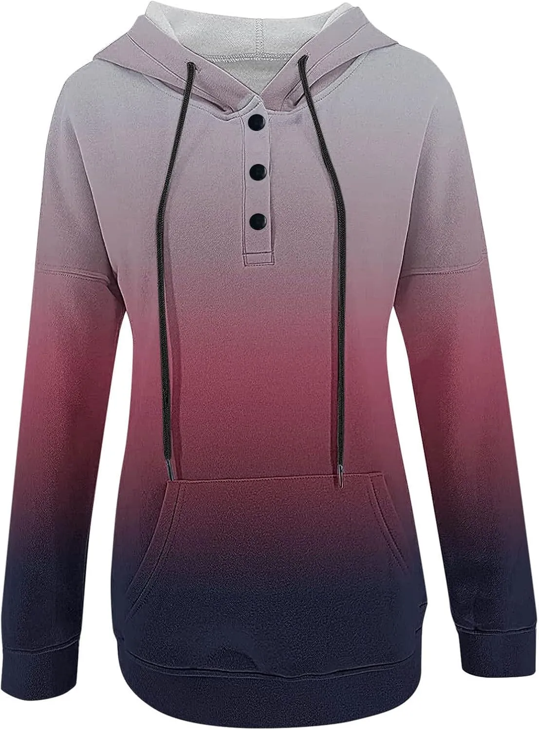 Muyise Womens 2023 Hooded Button Collar Drawstring Hoodies Pullover Sweatshirts Casual Long Sleeve Tops Shirts with Pocket