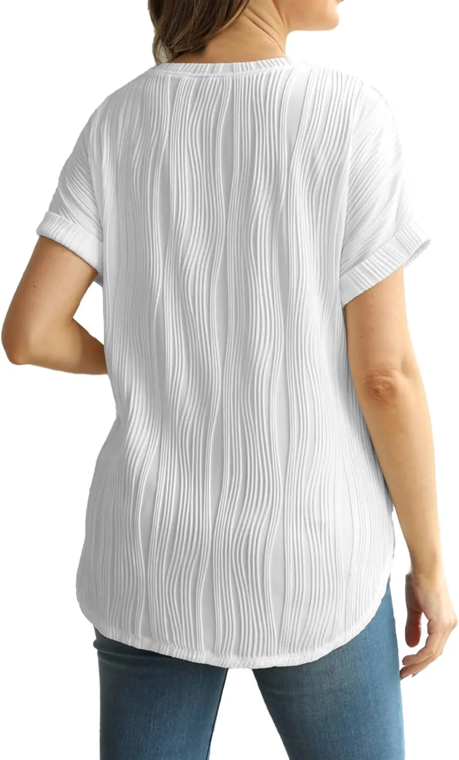 OYOANGLE Women's Casual Maternity T-Shirt Textured Short Sleeve Crew Neck Loose Tunic Top Pregnancy Blouse Tee