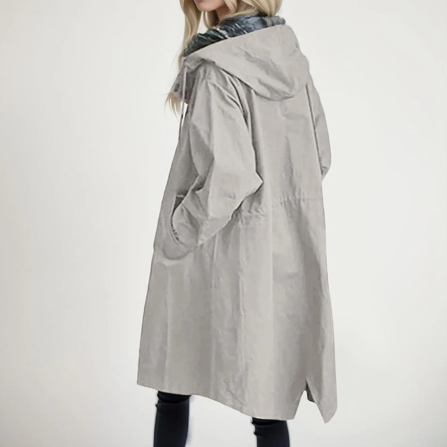 Plus Size Winter Coats for Women Trendy Winter Windproof Hooded Trench Coat Casual Long Windbreaker Jacket Outwear