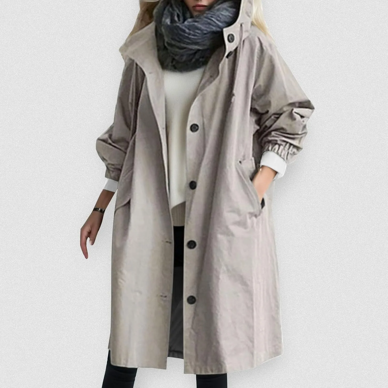 Plus Size Winter Coats for Women Trendy Winter Windproof Hooded Trench Coat Casual Long Windbreaker Jacket Outwear