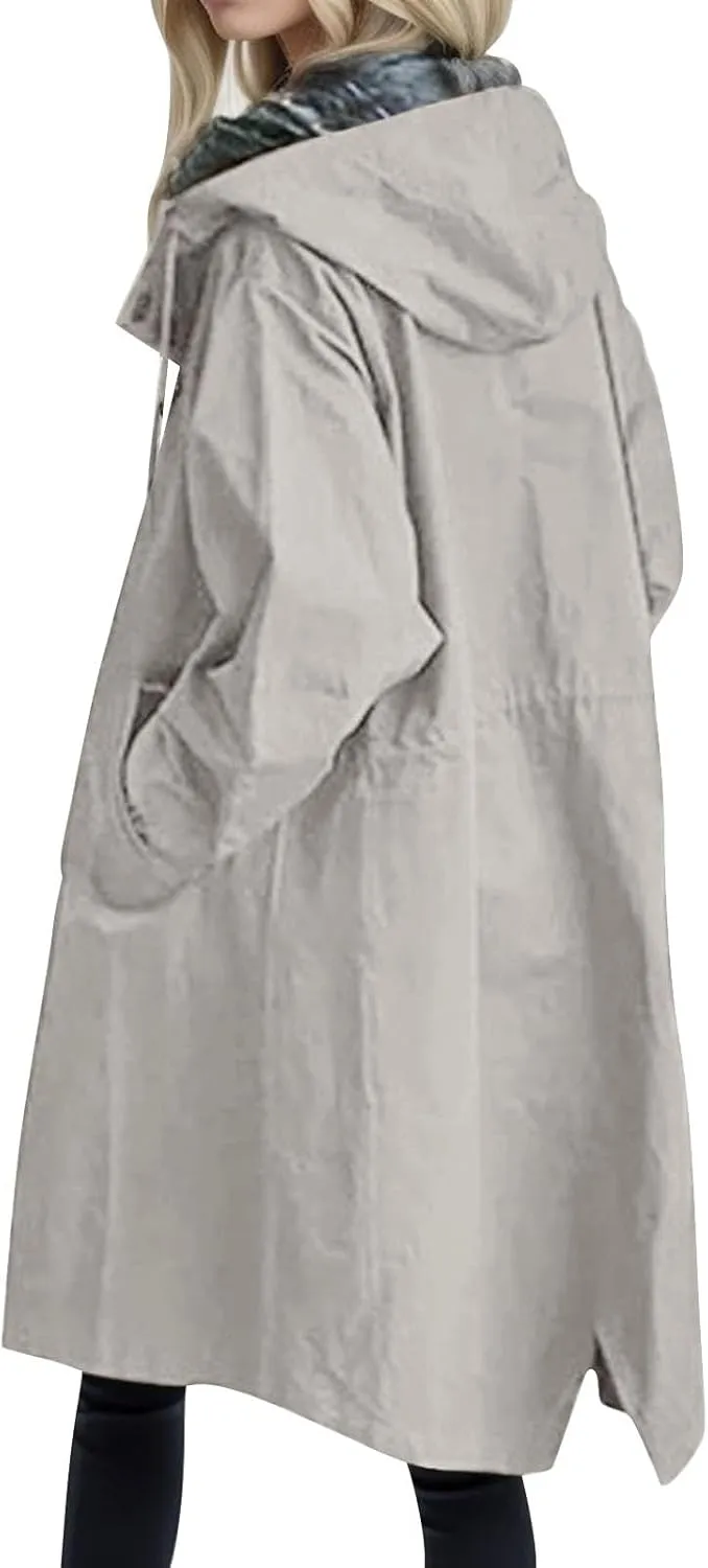 Plus Size Winter Coats for Women Trendy Winter Windproof Hooded Trench Coat Casual Long Windbreaker Jacket Outwear