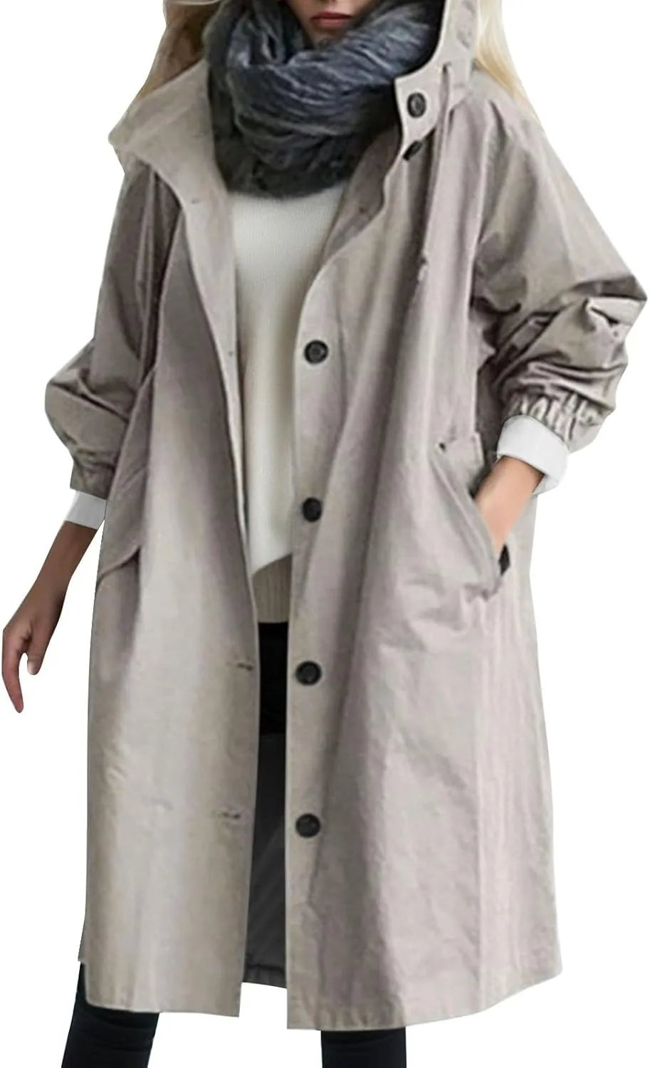 Plus Size Winter Coats for Women Trendy Winter Windproof Hooded Trench Coat Casual Long Windbreaker Jacket Outwear