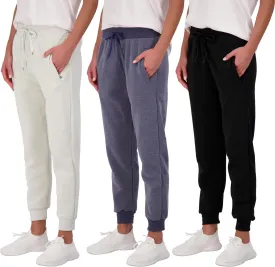 Real Essentials 3 Pack: Women's Ultra-Soft & Warm Fleece Joggers Sweatpants with Pocket (Available in Plus Size)