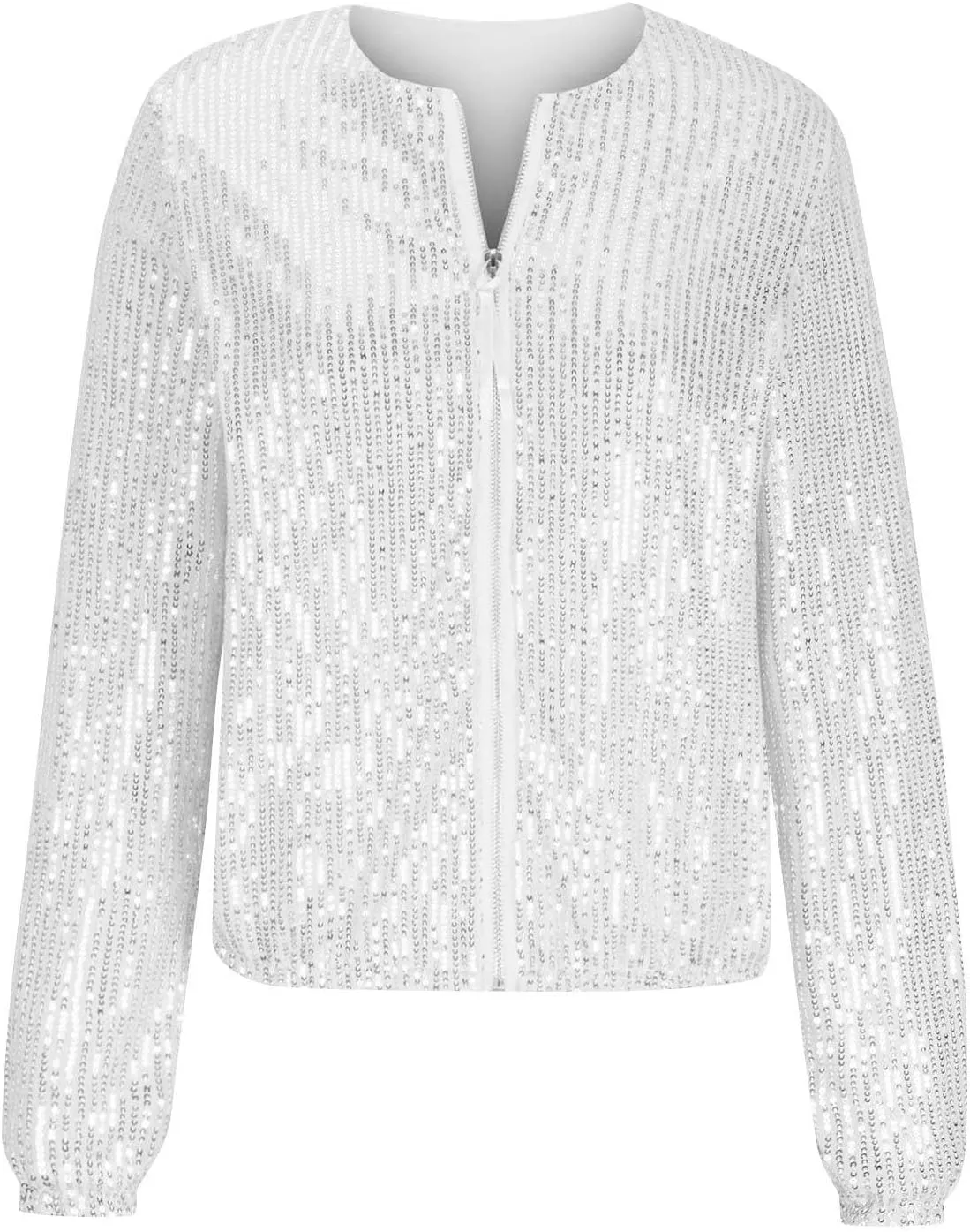 Sequin Jackets for Women Casual Sparkly Zip Up Bomber Jacket Dressy Glitter Loose Coat Outerwear Blazer Party Outfit