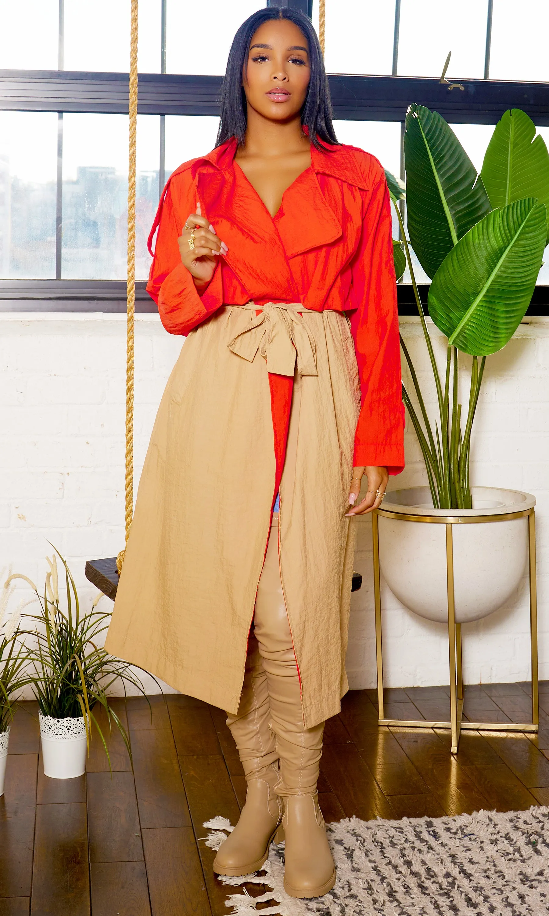 Showstopper | Color Block Trench Coat - Orange Tan FINAL SALE