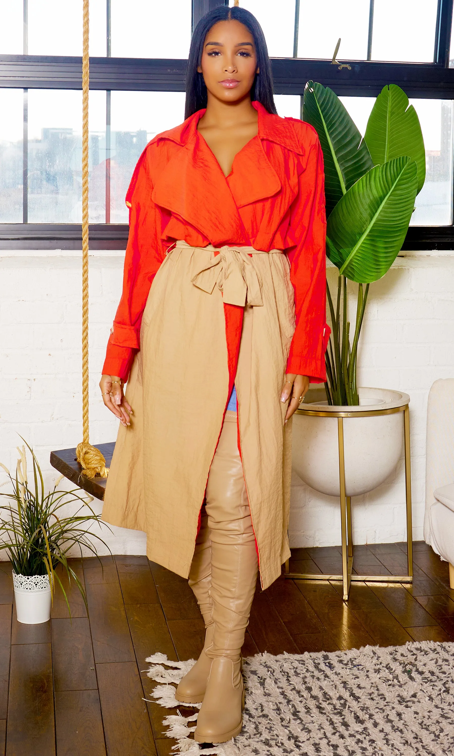 Showstopper | Color Block Trench Coat - Orange Tan FINAL SALE