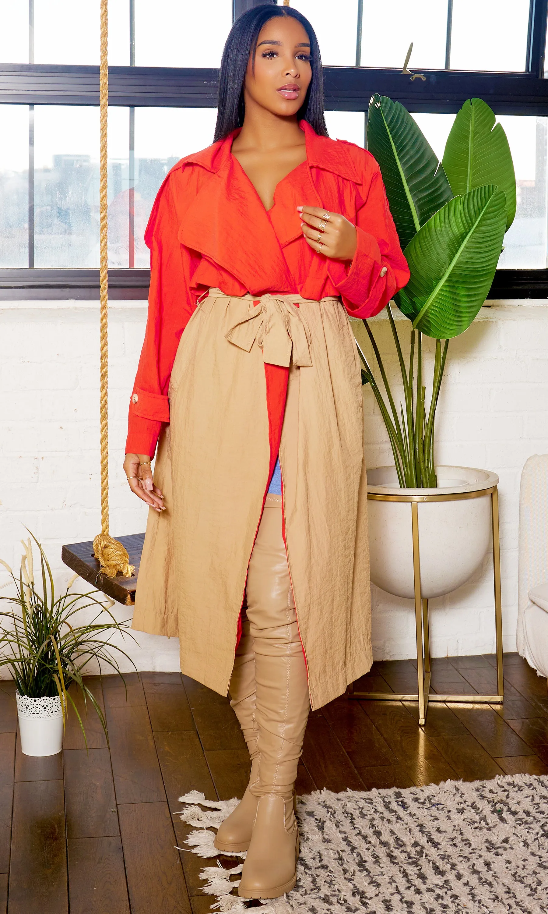 Showstopper | Color Block Trench Coat - Orange Tan FINAL SALE