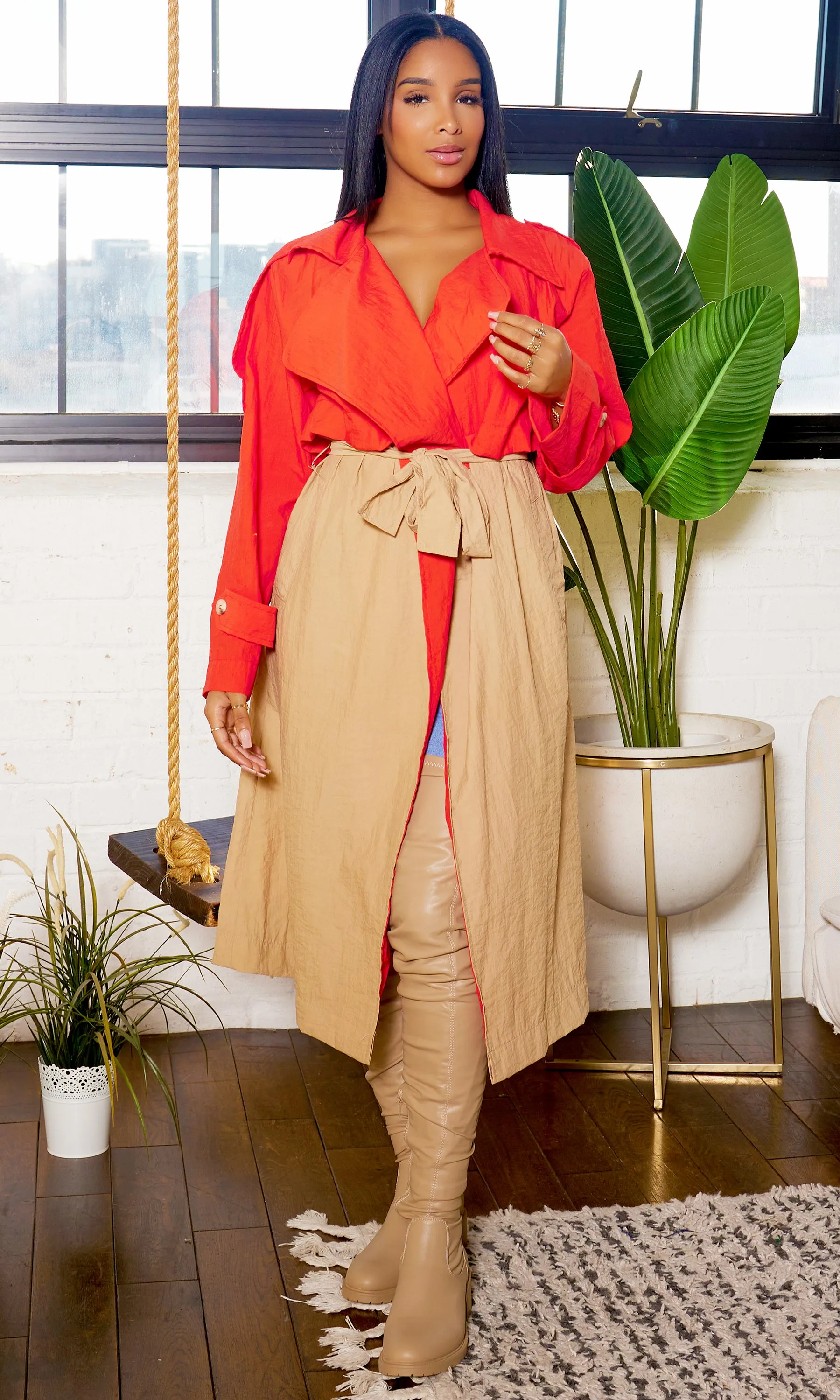 Showstopper | Color Block Trench Coat - Orange Tan FINAL SALE
