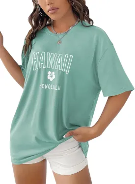 SOLY HUX Women's Oversized T Shirts Letter Print Casual Summer Tops Graphic Tees for Women