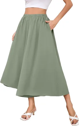 SUEANI Women's Wide Leg Capri Pants Baggy Culottes Elastic Waist Casual Palazzo Pants with Pockets