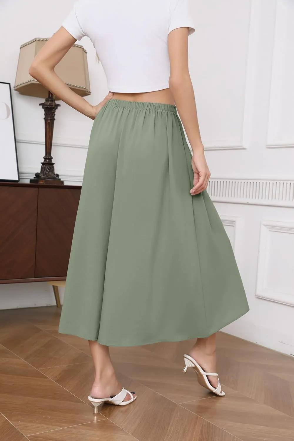 SUEANI Women's Wide Leg Capri Pants Baggy Culottes Elastic Waist Casual Palazzo Pants with Pockets