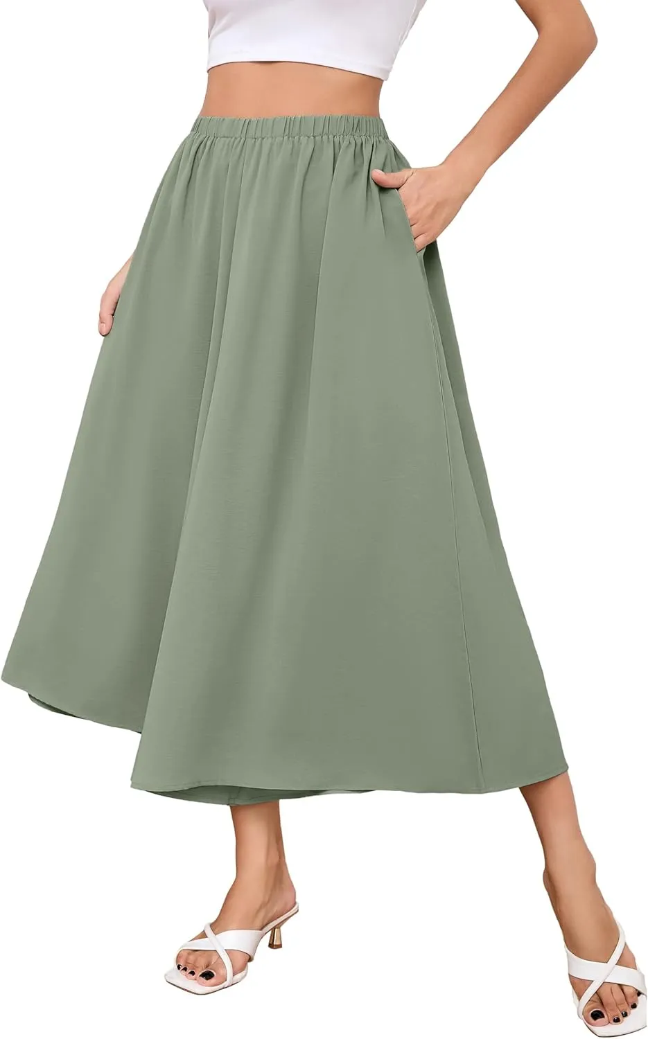 SUEANI Women's Wide Leg Capri Pants Baggy Culottes Elastic Waist Casual Palazzo Pants with Pockets