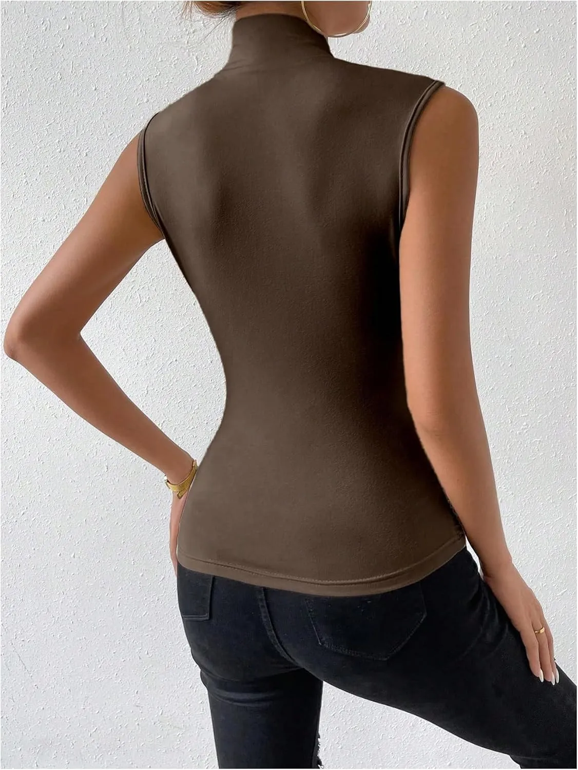 SweatyRocks Women's Ruched Wrap Mock Neck Tank Tops Casual Sleeveless Solid Slim Fit Tank Top