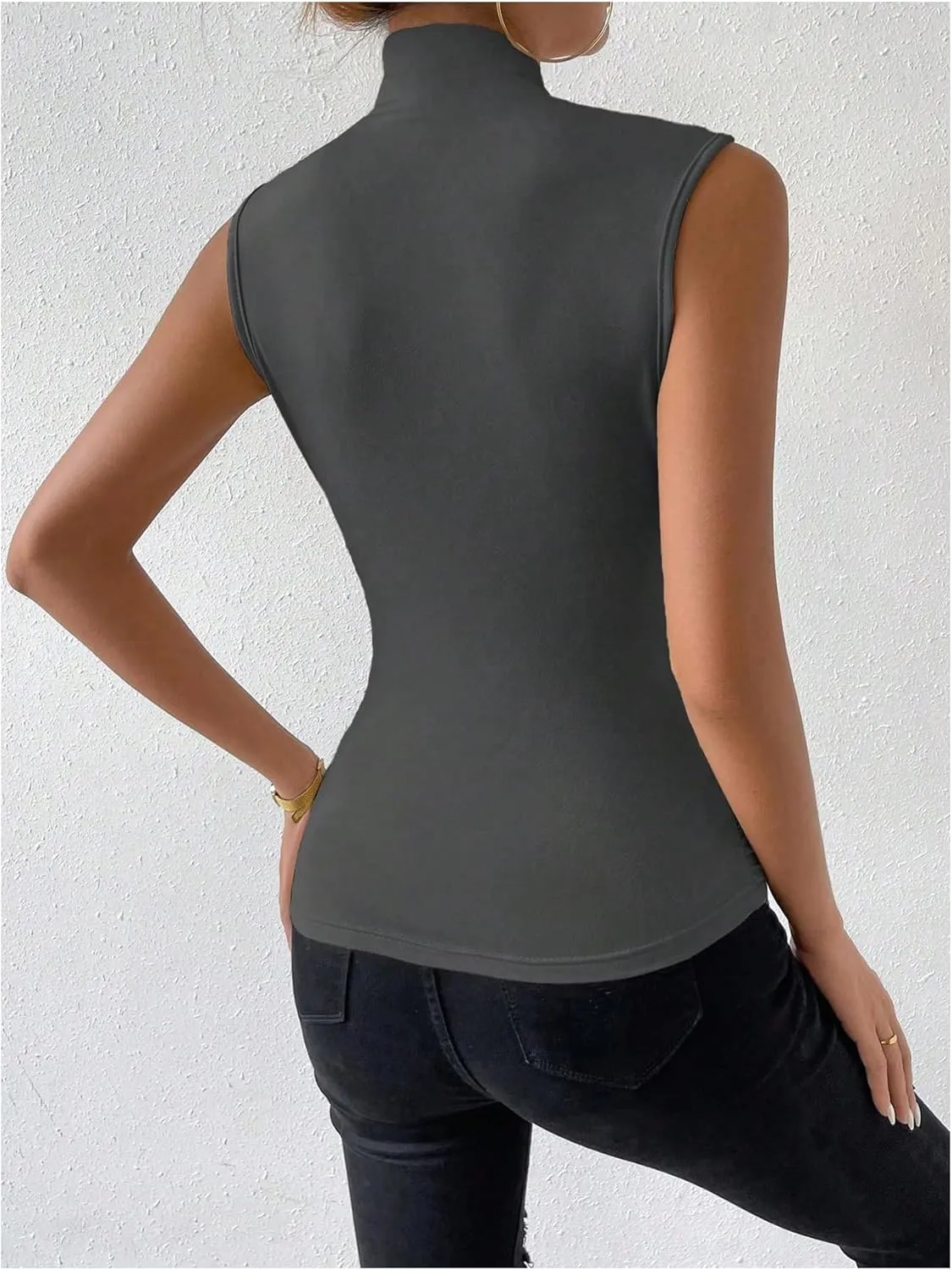SweatyRocks Women's Ruched Wrap Mock Neck Tank Tops Casual Sleeveless Solid Slim Fit Tank Top